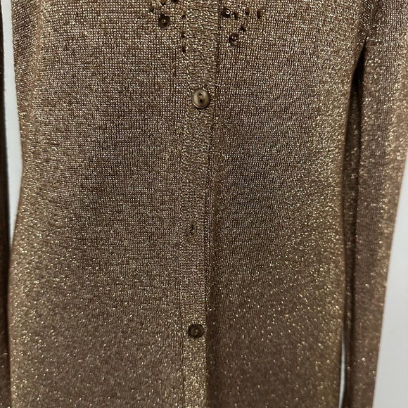 Women's Chico's Gold Brown Sequin Cardigan Sweater Size 0 longline long sleeve - Picture 7 of 12
